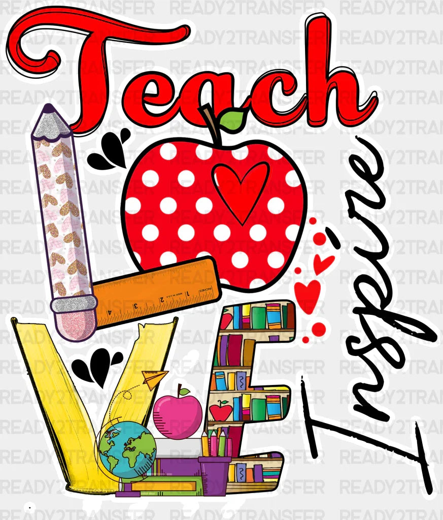Teach Love Design - Teachers Dtf Heat Transfer Adult Unisex S & M (10’’) / White