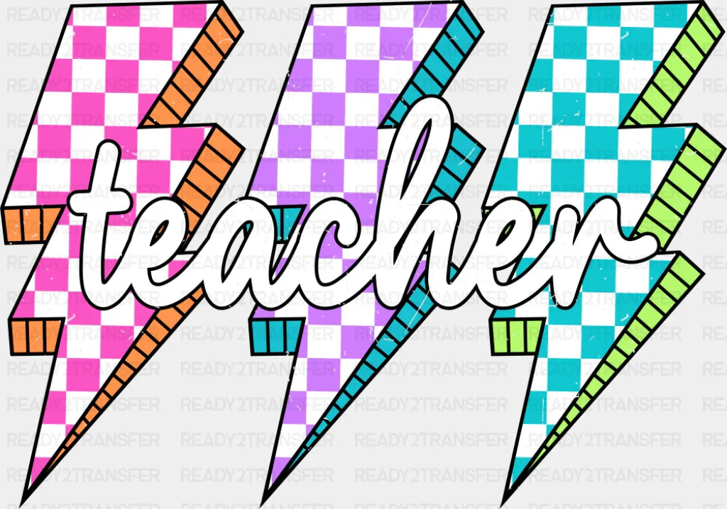 Teacher Colorful Lightning Bolts - Teachers DTF Transfer