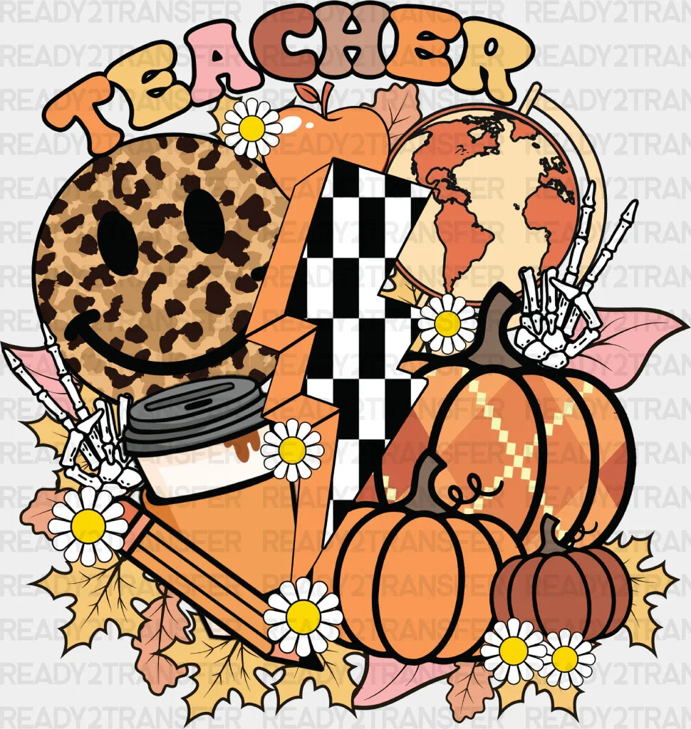 Teacher Flowers Smiley - Fall Dtf Transfer Adult Unisex S & M (10’’) / Dark Color Design (See