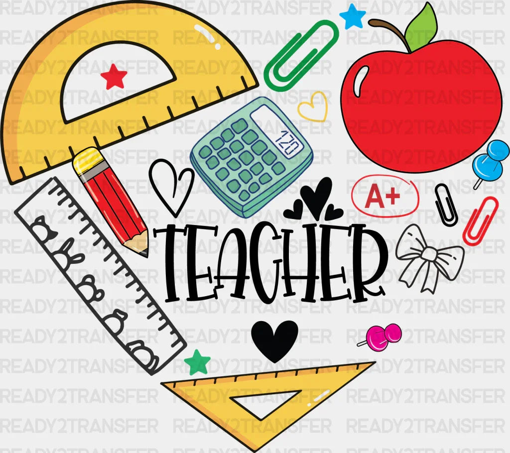 Teacher Heart Design - Teachers Dtf Heat Transfer Adult Unisex S & M (10’’) / Black
