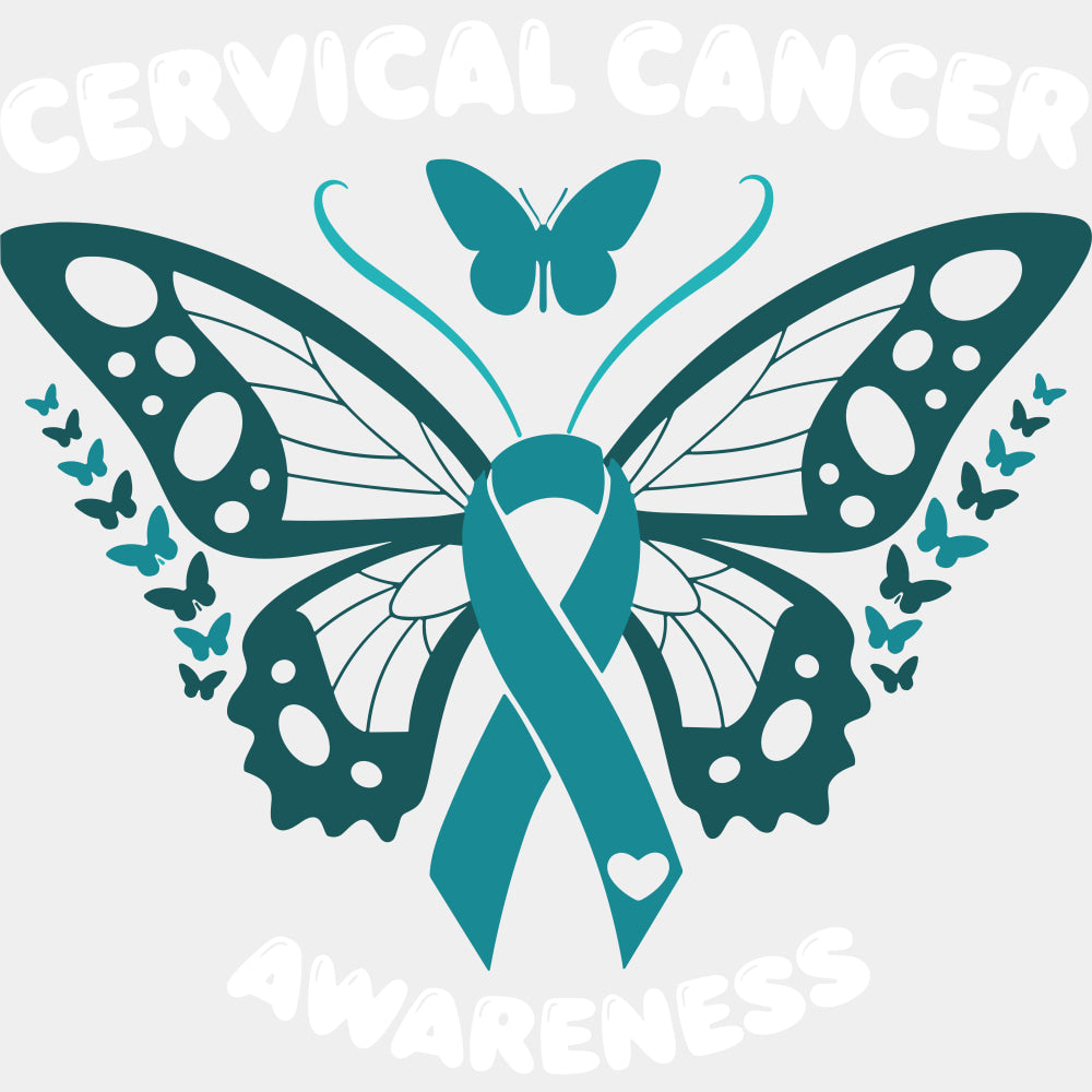 Teal Butterfly - Cervical Cancer DTF Transfers - Adult Unisex - S & M (10’’) / Light Color Design (See Imaging)