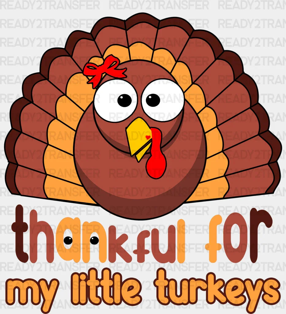Thankful For My Turkeys Red Ribbon - Thanksgiving Dtf Transfer Adult Unisex S & M (10’’) / Dark