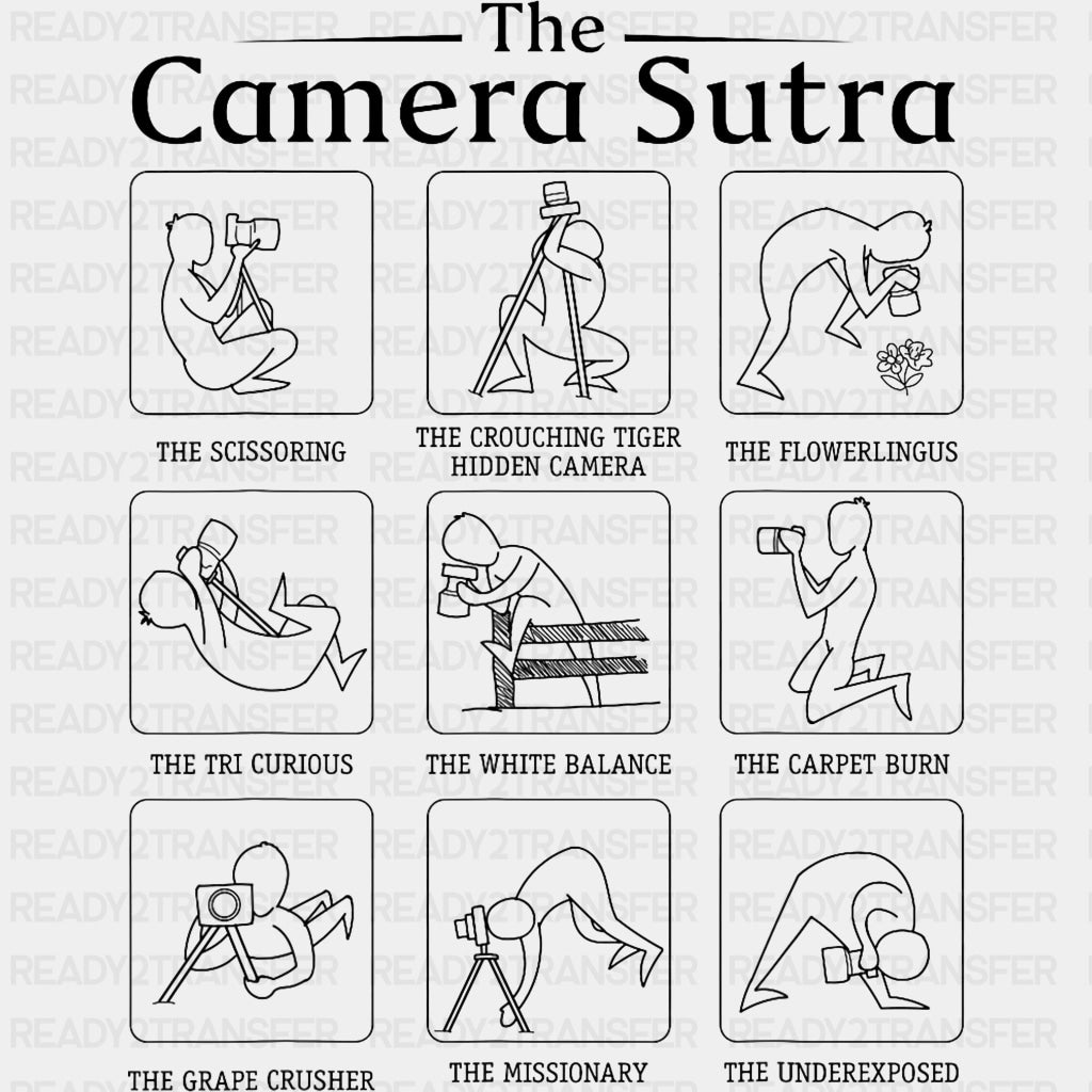 The Camera Sutra B&W - Photography DTF Transfers ready2transfer Dark Color Design (See Imaging)