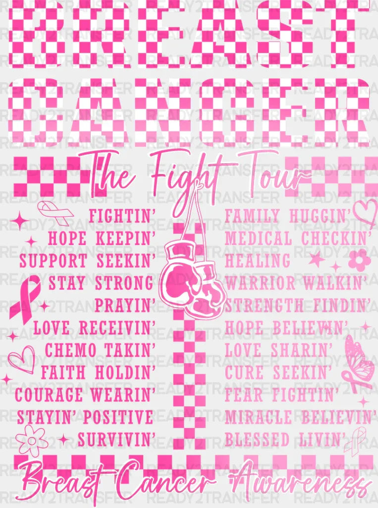 The Fight Tour - Breast Cancer Dtf Transfer Adult Unisex S & M (10’’) / Light Color Design (See