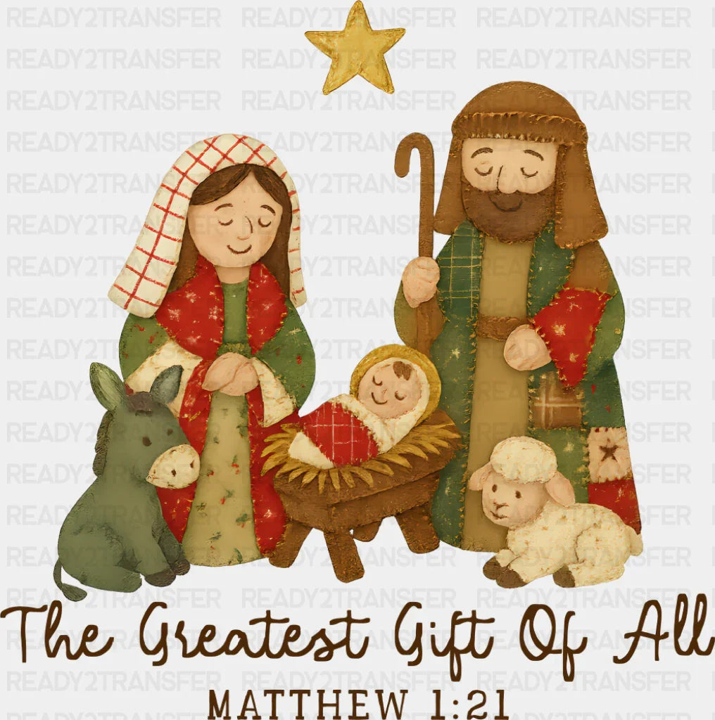 The Greatest Gift Of All Matthew 1:21 - Christmas DTF Transfer Adult Unisex - S & M (10’’) / Dark Color Design (See