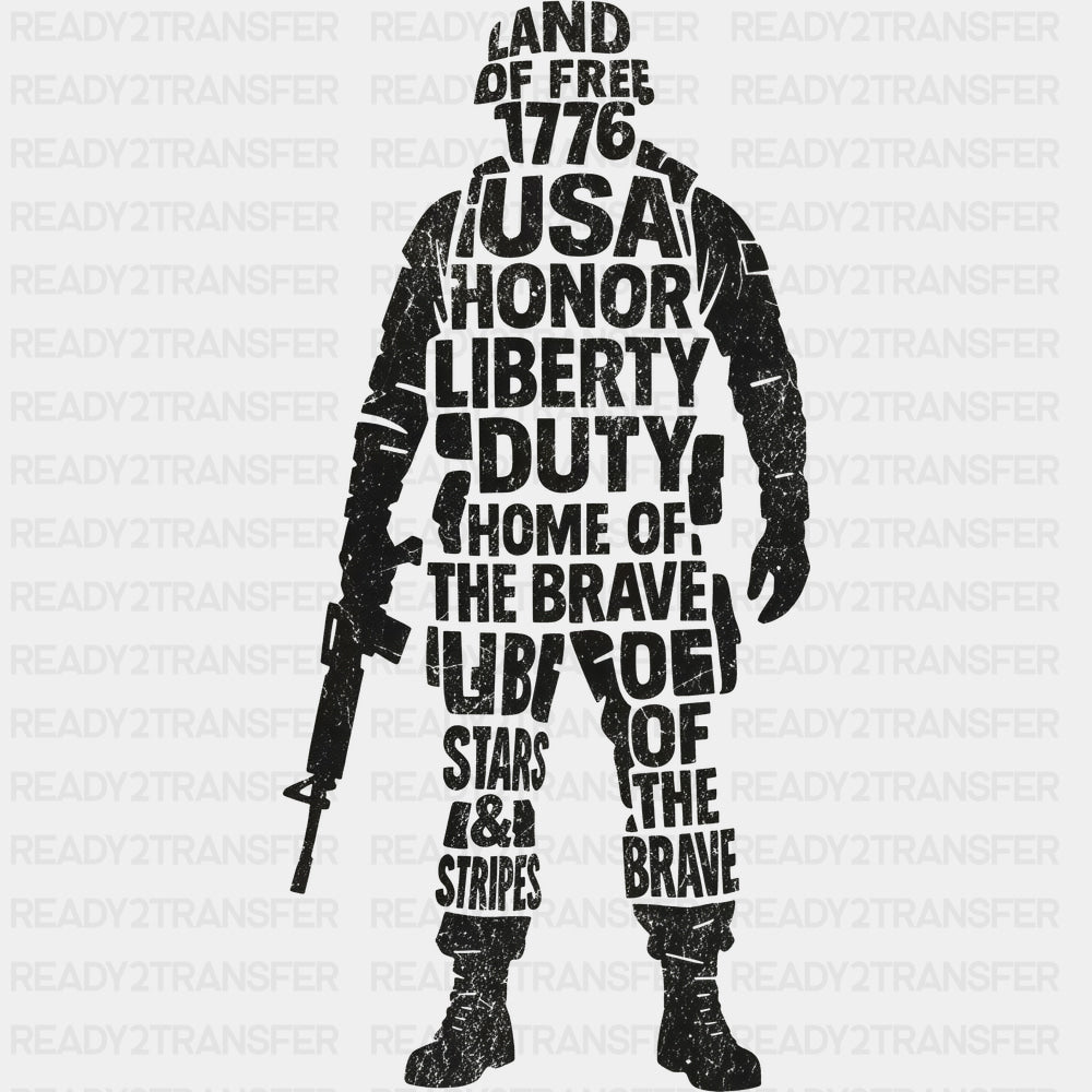 The Land of the Free and the Home of the Brave - Army DTF Transfers - Adult Unisex - S & M (10’’) / Dark Color Design