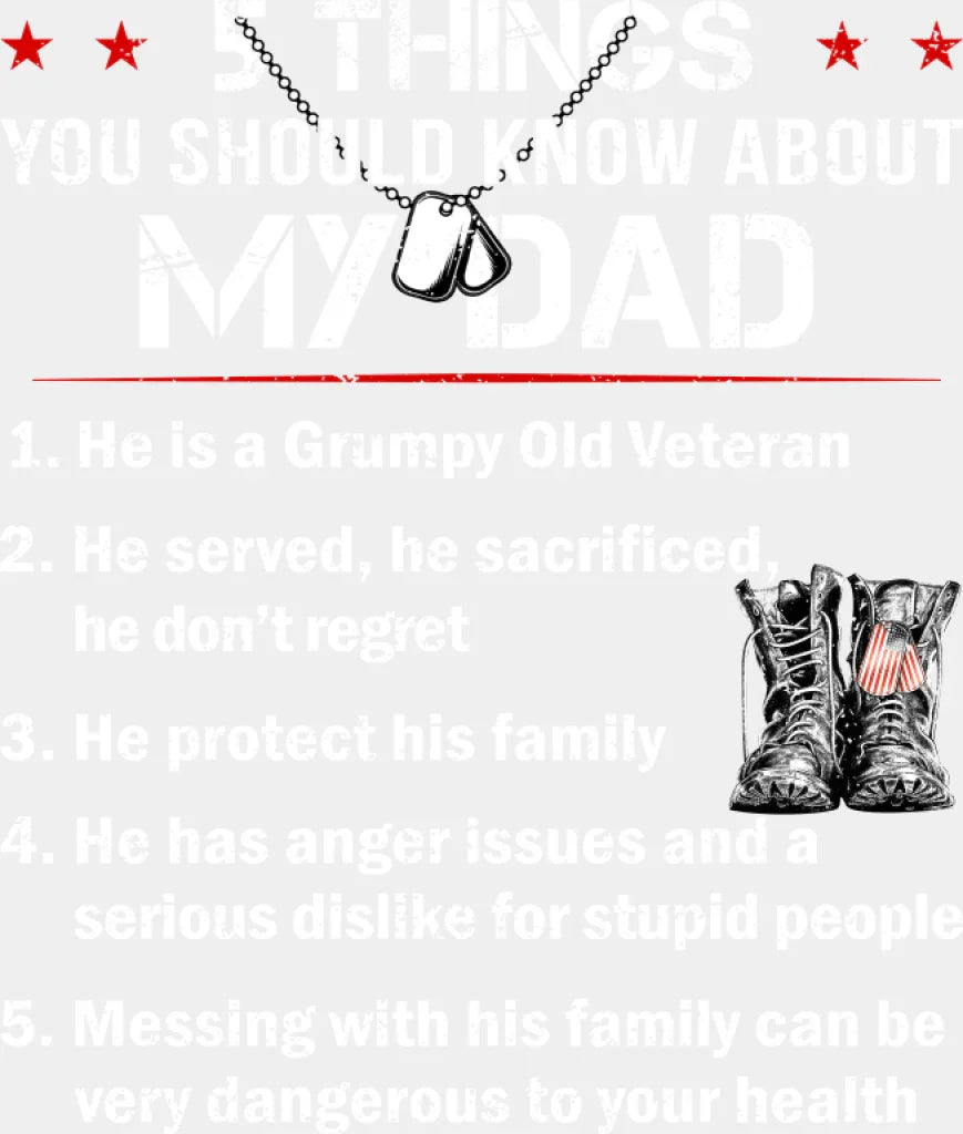 Things You Should Know About My Dad - Military DTF Transfer Adult Unisex - S & M (10’’) / Light Color Design (See