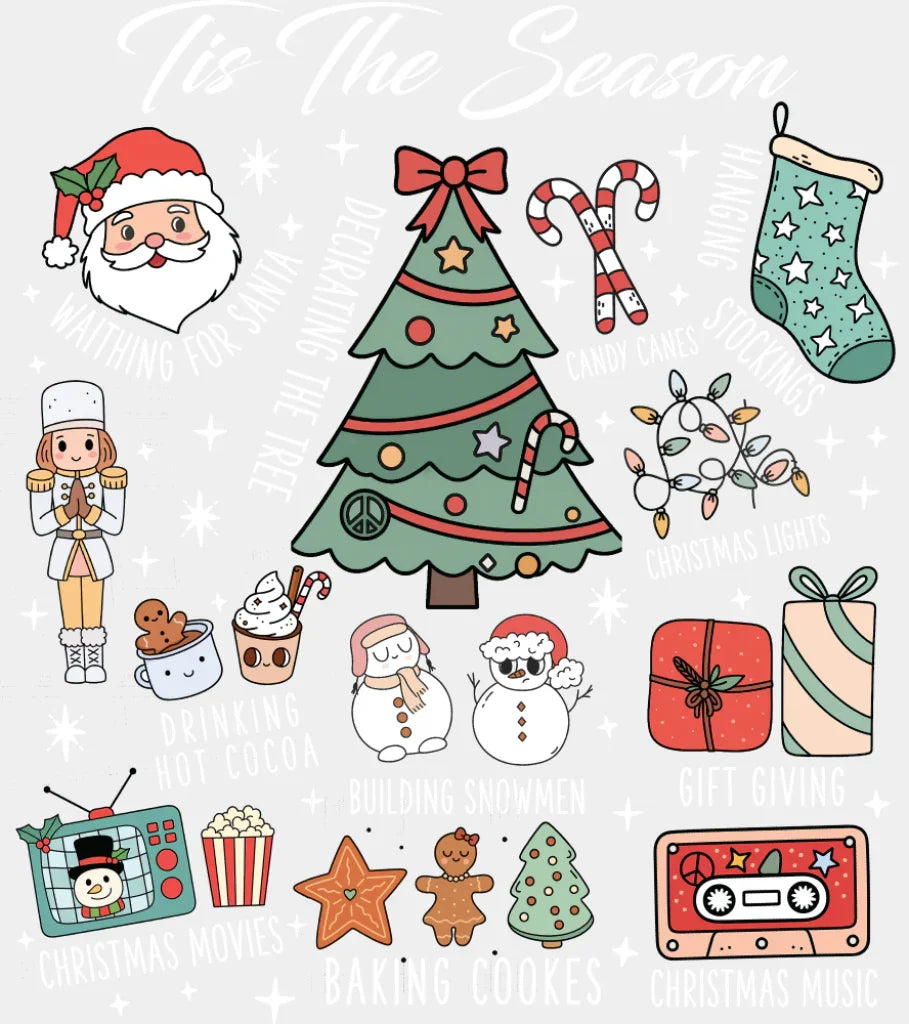 Tis The Season B&W Collage - Christmas DTF Transfer Adult Unisex - S & M (10’’) / Light Color Design (See Imaging)