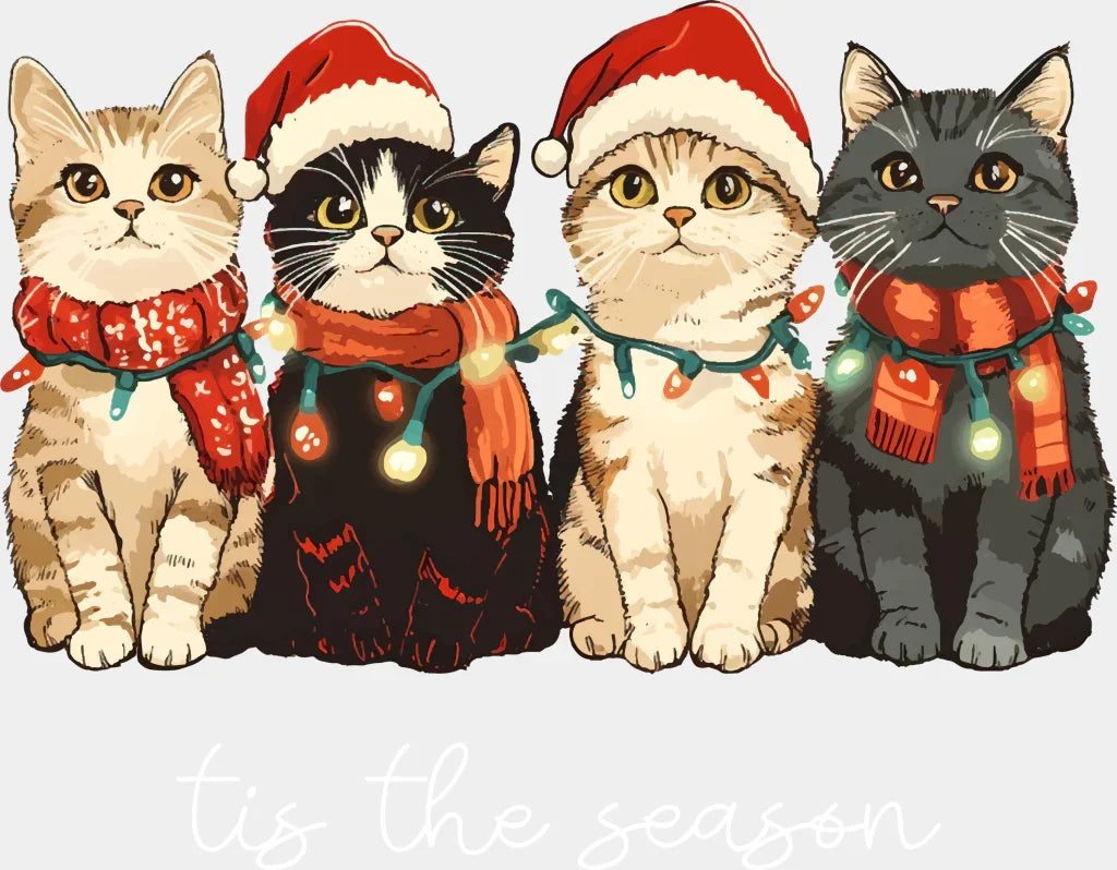 Tis The Season Cats - Christmas DTF Transfer Adult Unisex - S & M (10’’) / Light Color Design (See Imaging)