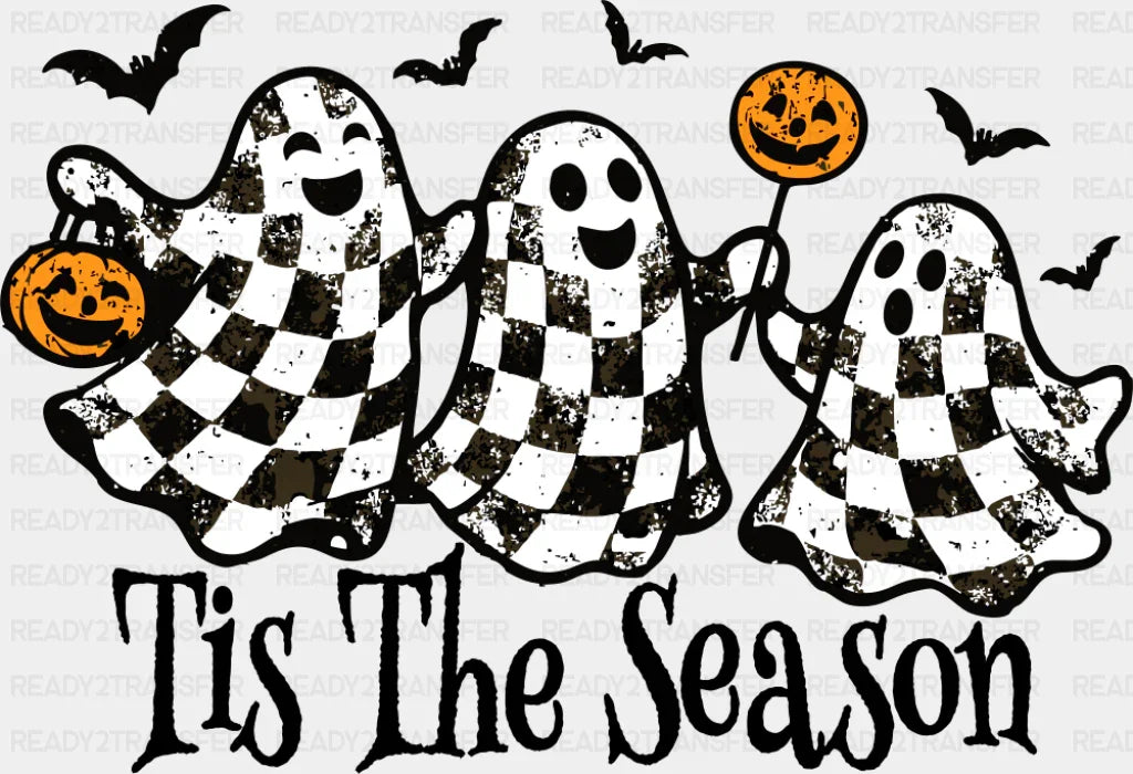 Tis The Season Checkered Ghosts - Halloween DTF Transfer Adult Unisex - S & M (10’’) / Dark Color Design (See Imaging)
