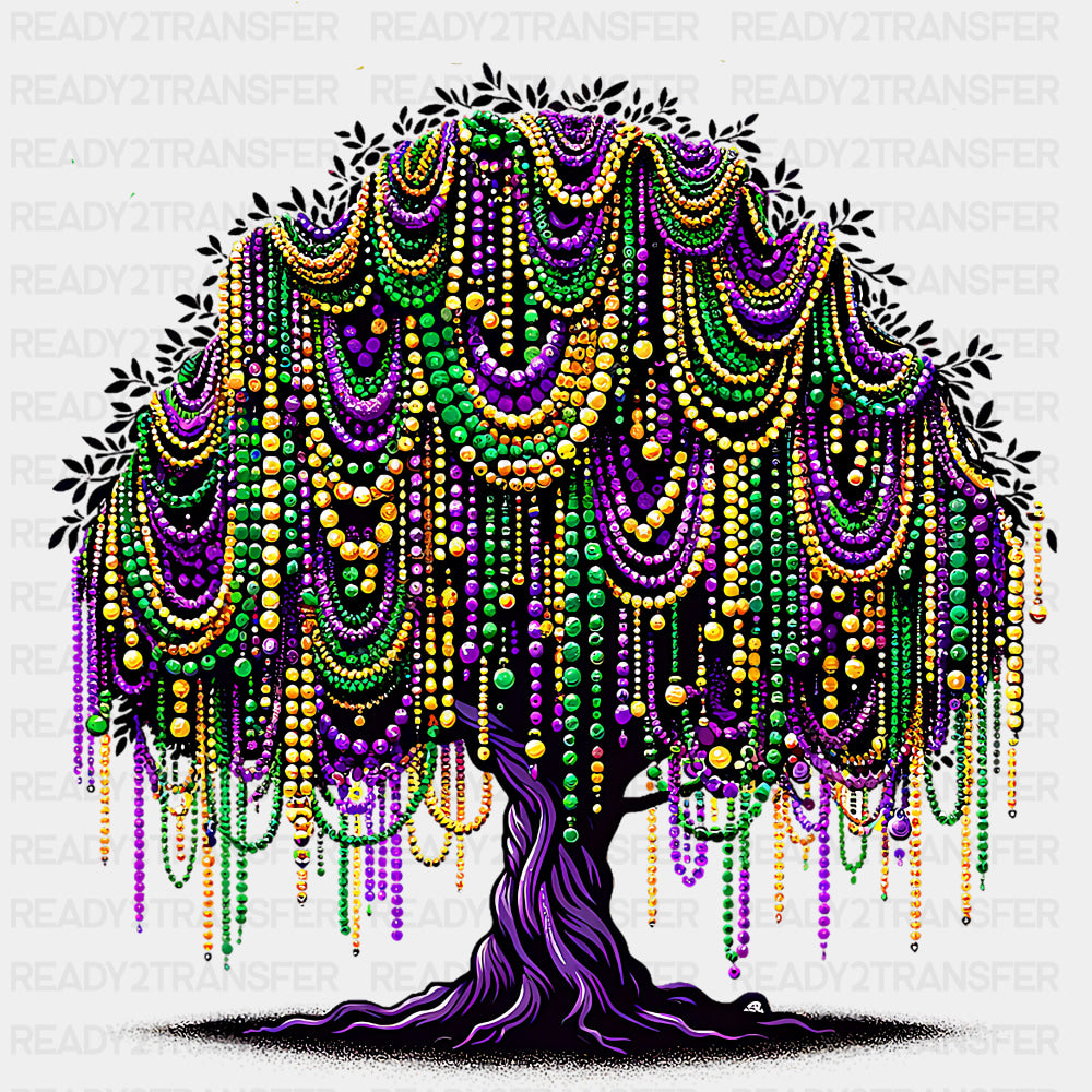 Tree With Beads - Mardi Gras DTF Transfers ready2transfer Dark Color Design (See Imaging)