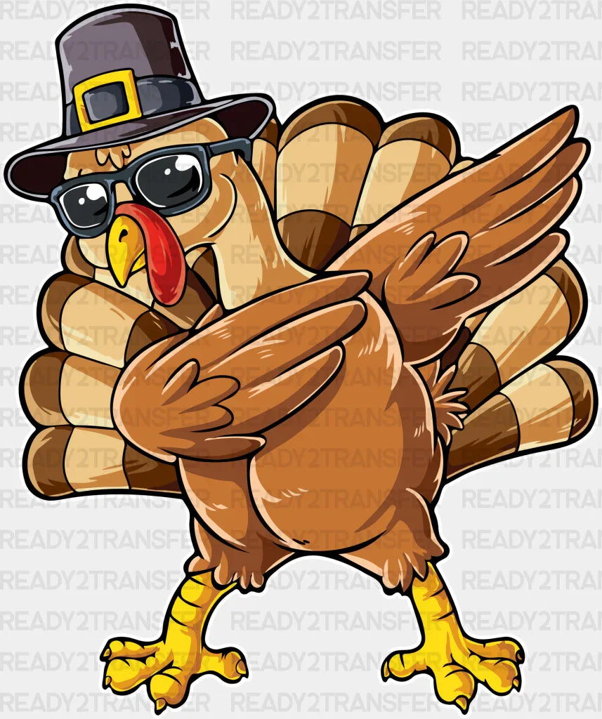 Turkey Dabbing - Thanksgiving Dtf Transfer Adult Unisex S & M (10’’) / Light Color Design (See