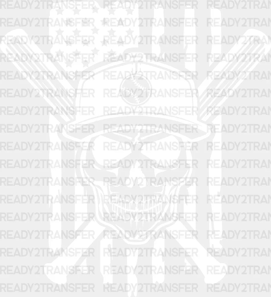 Us Flag Skull Design - Baseball Dtf Heat Transfer Adult Unisex S & M (10’’) / White