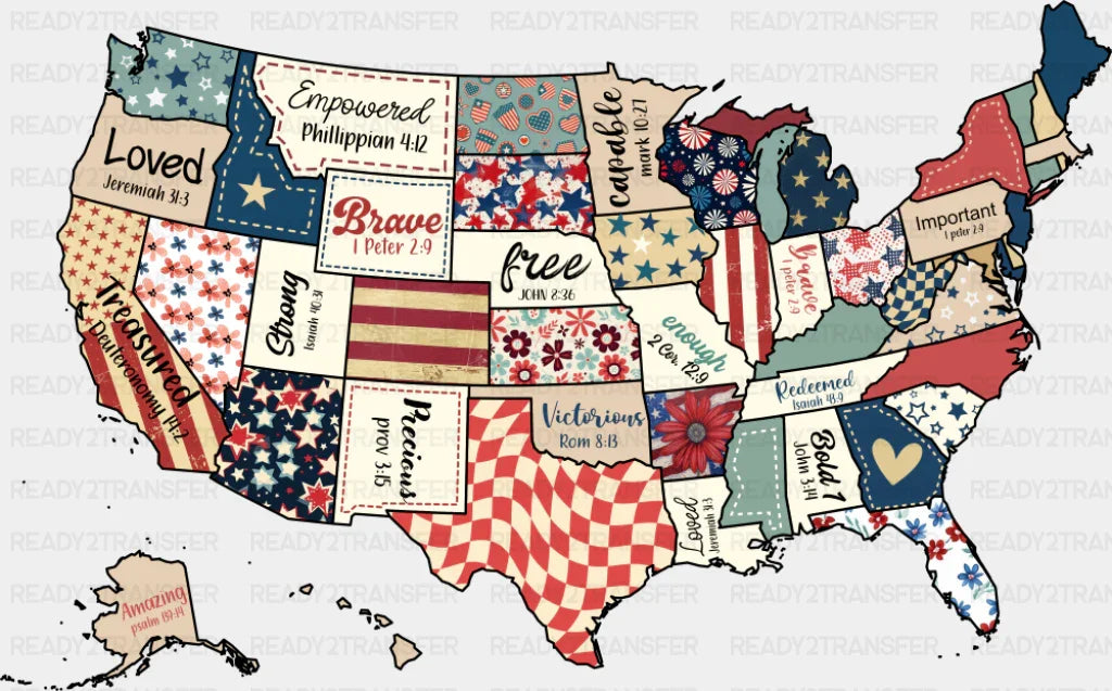 USA Map Bible Quotes - 4th Of July DTF Transfer
