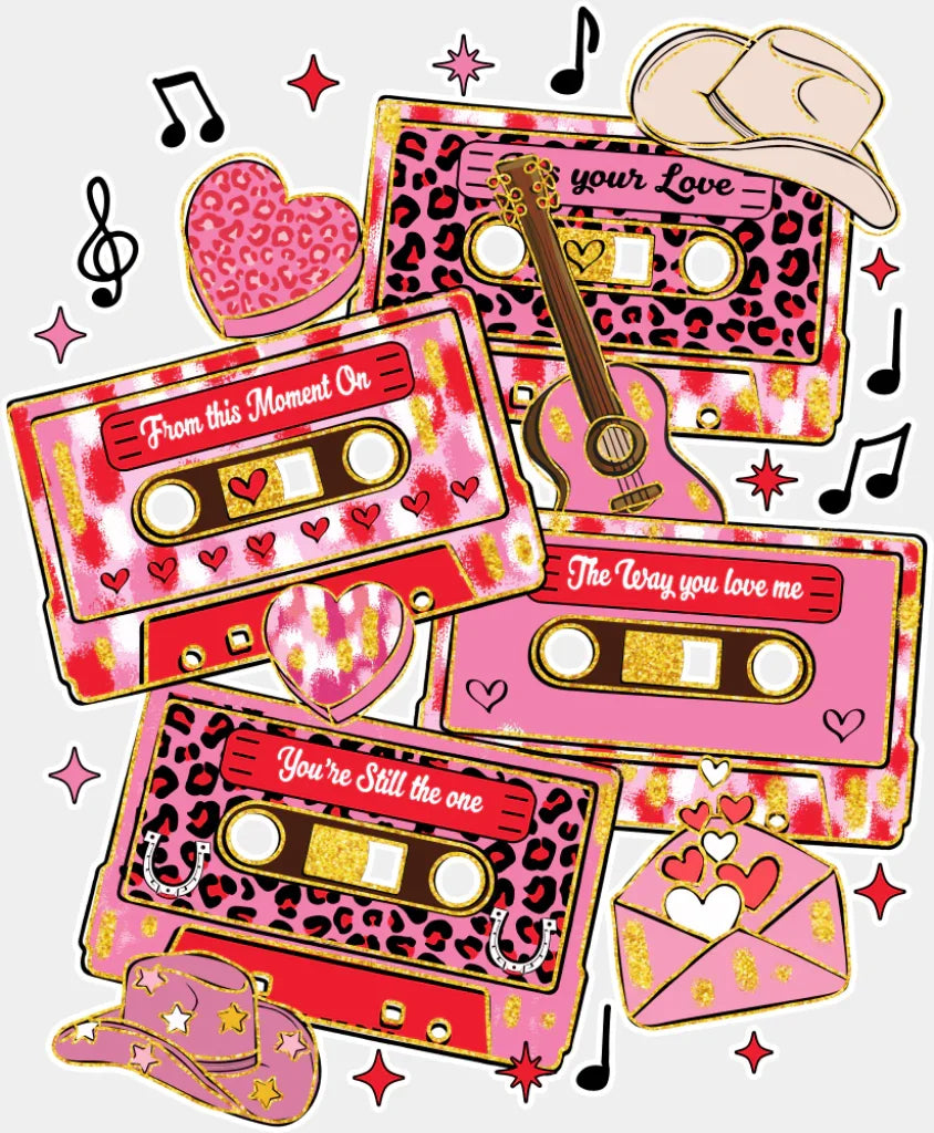 Valentine Music Cassettes - Valentine’s Day Dtf Transfer Adult Unisex S & M (10’’) / Light