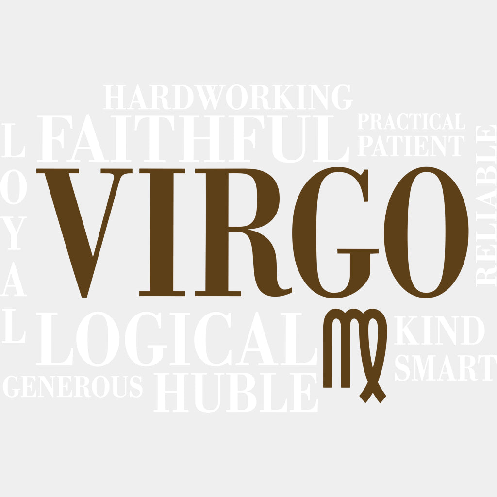 Virgo Qualities Brown Horizontal - Zodiacs & Horoscopes DTF Transfers - Adult Unisex - S & M (10’’) / Light Color