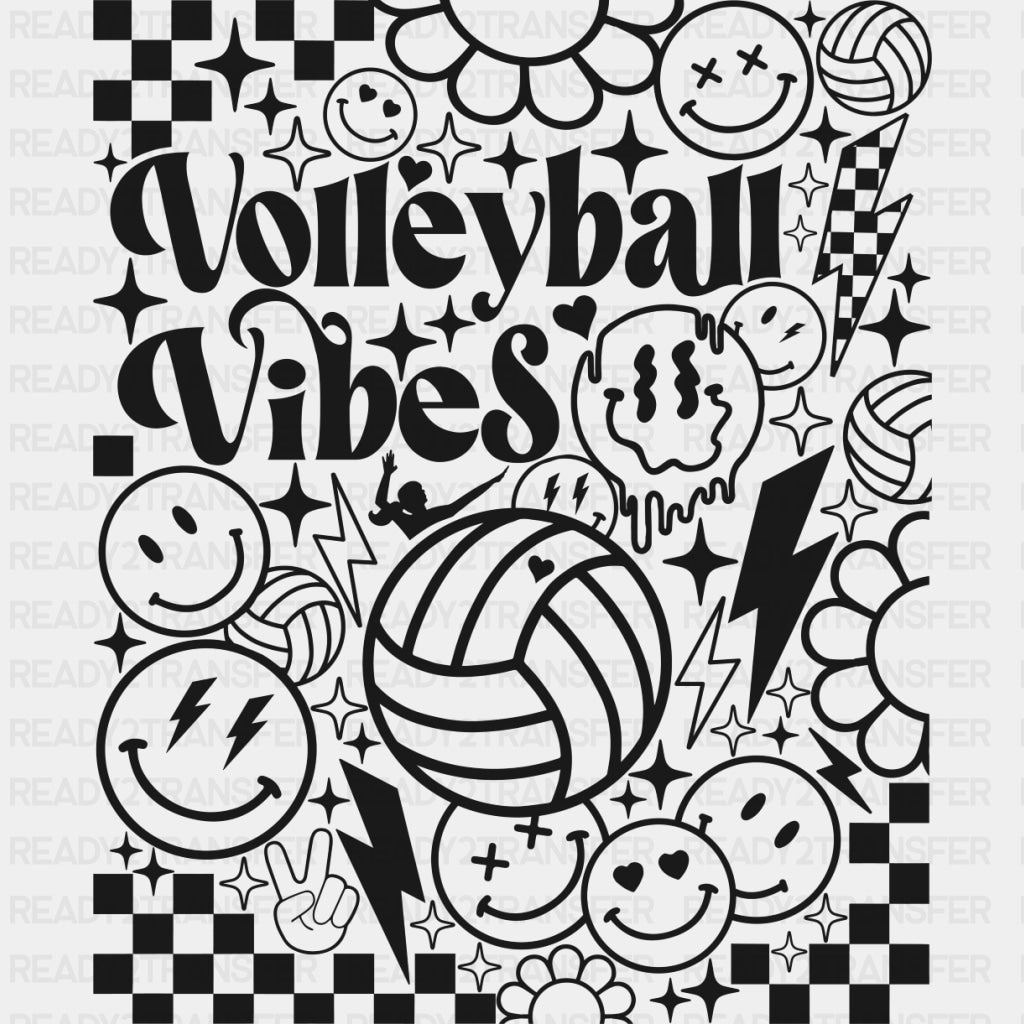 Volleyball Vibes, Smileys - Volleyball DTF Transfers ready2transfer Dark Color Design (See Imaging)