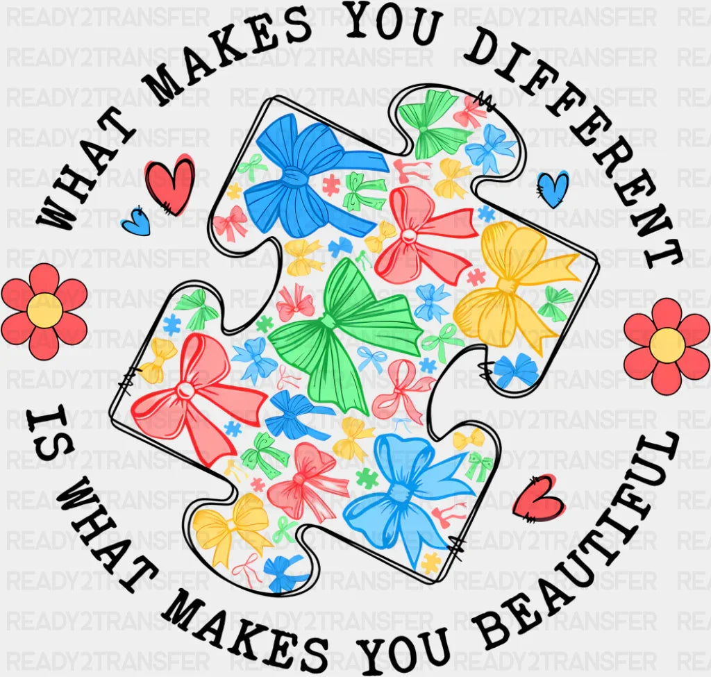 What Makes You Different Is What Makes You Beautiful B&W - Autism Awareness DTF Transfer Adult Unisex - S & M (10’’)