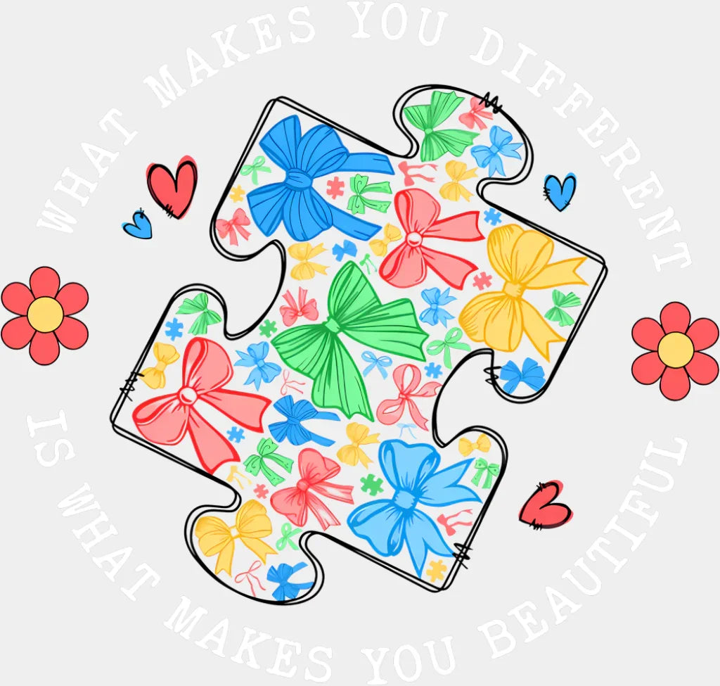 What Makes You Different Is What Makes You Beautiful B&W - Autism Awareness DTF Transfer Adult Unisex - S & M (10’’)