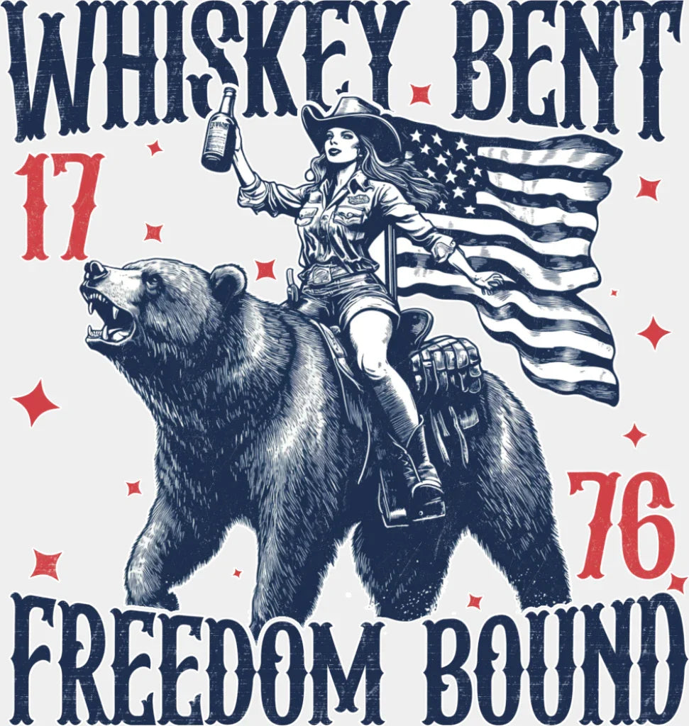 Whiskey Bent Freedom Bound - 4th Of July DTF Transfer Adult Unisex - S & M (10’’) / Light Color Design (See Imaging)