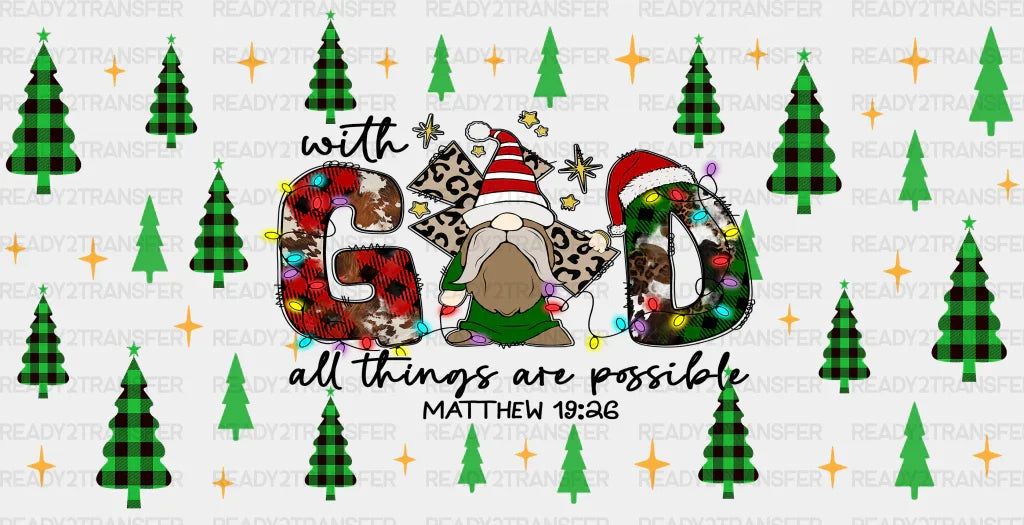 With God - Christmas Cup Wrap Uv Sticker Permanent Dtf Decal