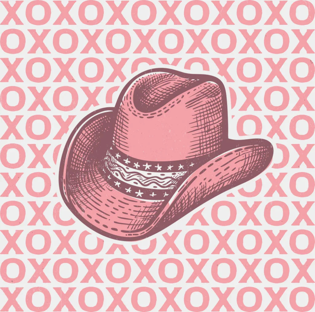 XOXO Hat Pink Design - Rodeo DTF Transfer Adult Unisex - S & M (10’’) / Light Color Design (See Imaging)