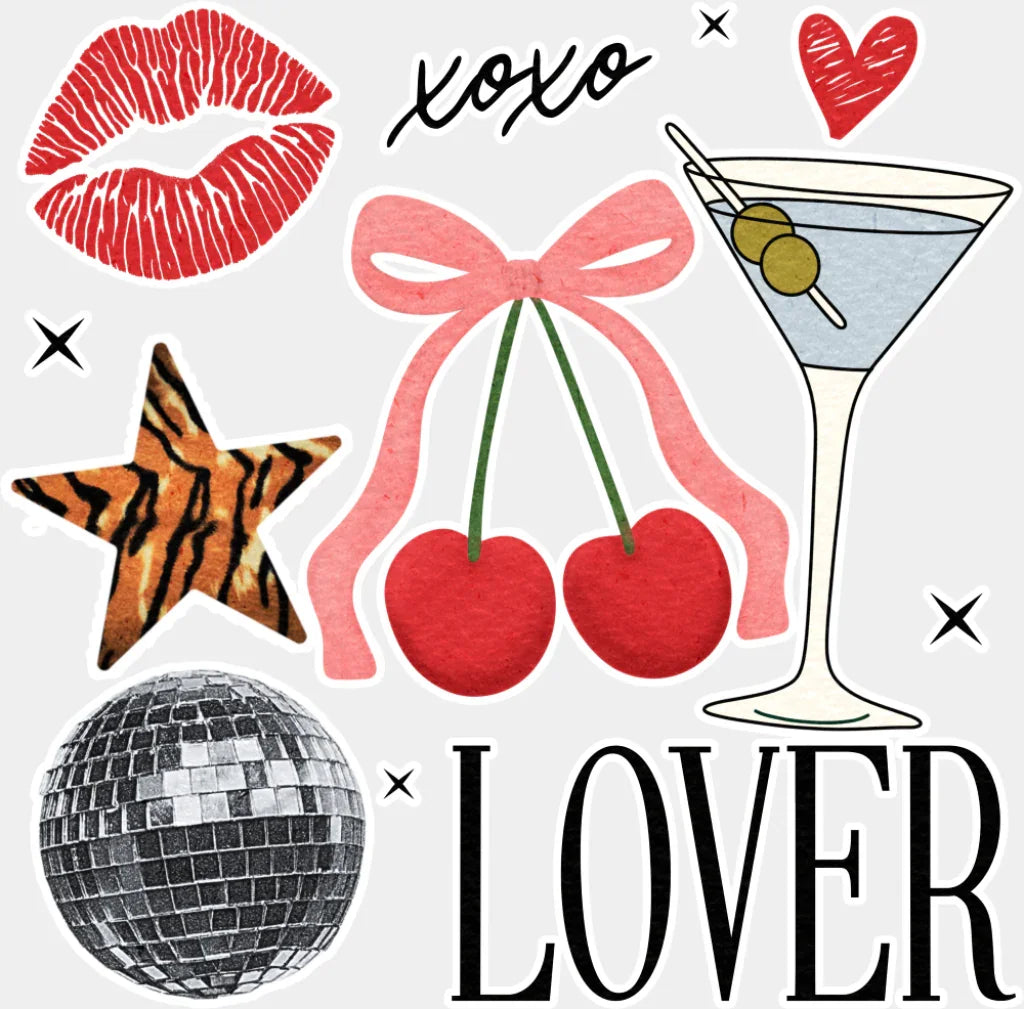 Xoxo Lover Cherries Disco Ball Design - Valentine’s Day Dtf Transfer Adult Unisex S & M