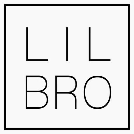 Minimalist logo with bold black letters LIL BRO inside a square frame on white background