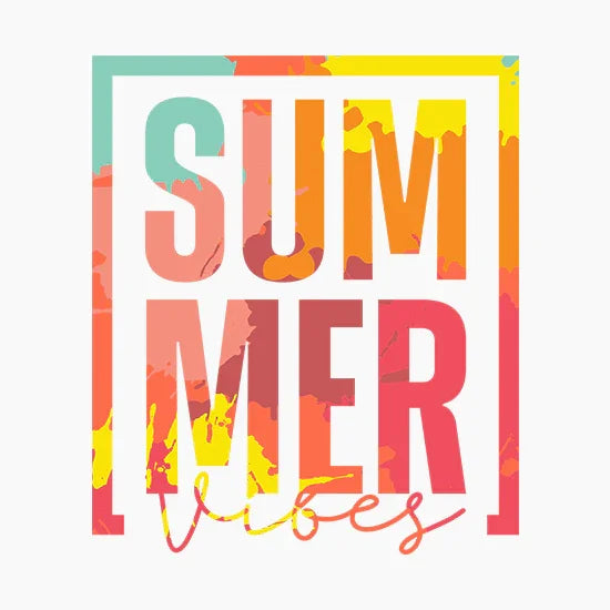 Colorful text design reading 'SUMMER vibes' with vibrant pastel splash background