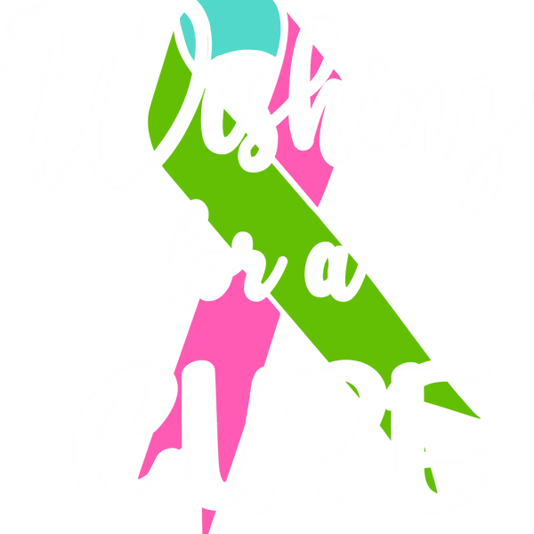 Colored awareness ribbon with text Working for a Cure cancer support graphic