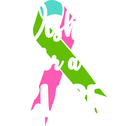 Colored awareness ribbon with text Working for a Cure cancer support graphic