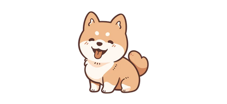 Cute cartoon shiba inu dog sitting with tongue out on black background