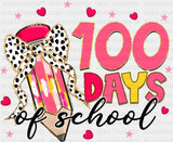 100 Days Of School Ribbon Pencil Pink Design - 100 Days Of School DTF Transfer Adult Unisex - S & M (10’’) / Dark Color