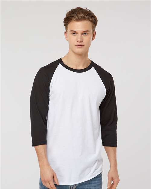 Unisex Fine Jersey Raglan T-Shirt Tultex White Black