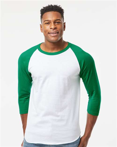 Unisex Fine Jersey Raglan T-Shirt Tultex White Kelly