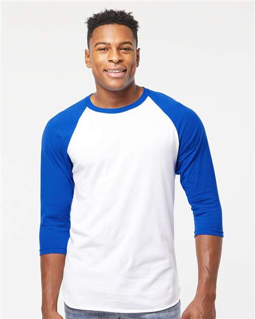 Unisex Fine Jersey Raglan T-Shirt Tultex White Royal