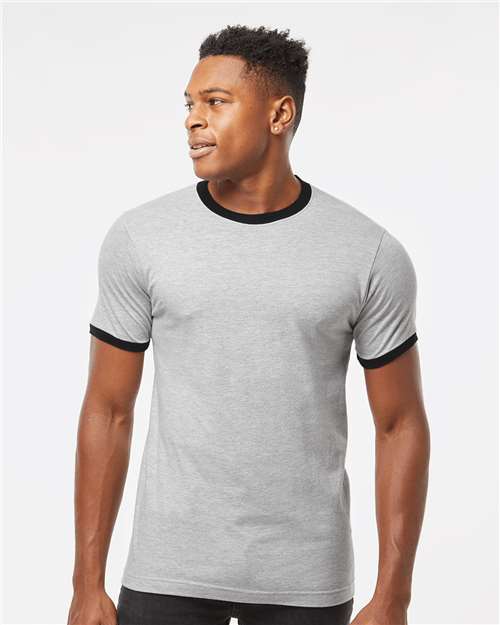 Unisex Fine Jersey Ringer T-Shirt Tultex Heather Grey Black