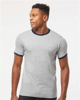 Unisex Fine Jersey Ringer T-Shirt Tultex Heather Grey Navy