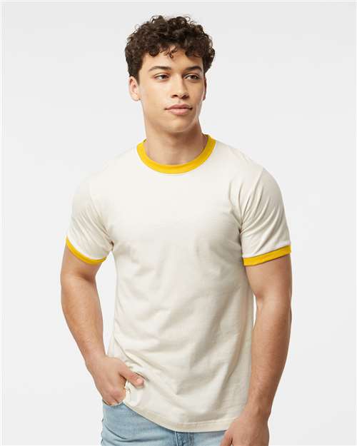 Unisex Fine Jersey Ringer T-Shirt Tultex Vintage White Mellow Yellow