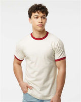 Unisex Fine Jersey Ringer T-Shirt Tultex Vintage White Rio Red