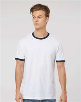 Unisex Fine Jersey Ringer T-Shirt Tultex White Navy