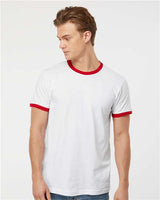 Unisex Fine Jersey Ringer T-Shirt Tultex White Red