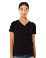 Women's Relaxed Heather CVC V-Neck Tee BELLA + CANVAS Solid Black Blend