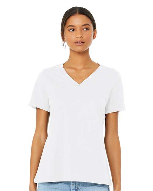 Women's Relaxed Heather CVC V-Neck Tee BELLA + CANVAS Solid White Blend