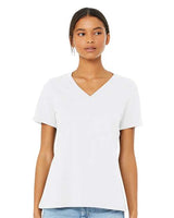 Women's Relaxed Heather CVC V-Neck Tee BELLA + CANVAS Solid White Blend