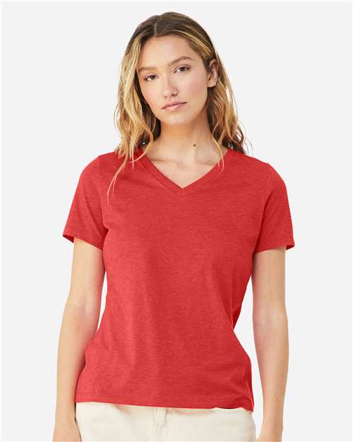 Women's Relaxed Heather CVC V-Neck Tee BELLA + CANVAS Heather Red