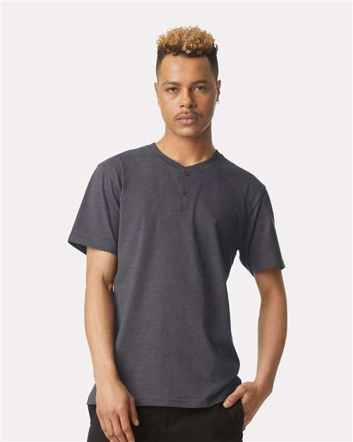 Unisex CVC Henley Tee American Apparel Heather Charcoal