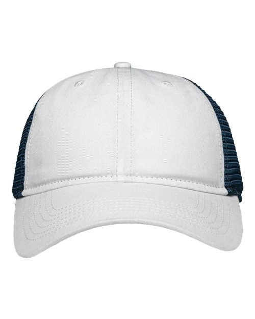 Traditional Lo-Pro Mesh Back Trucker Fit Cap Sportsman Chino White Navy Adjustable