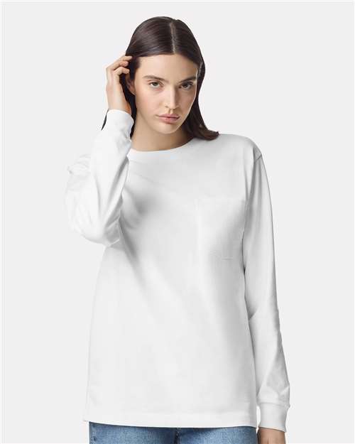 Unisex Super Heavyweight Long Sleeve Pocket Tee American Apparel White