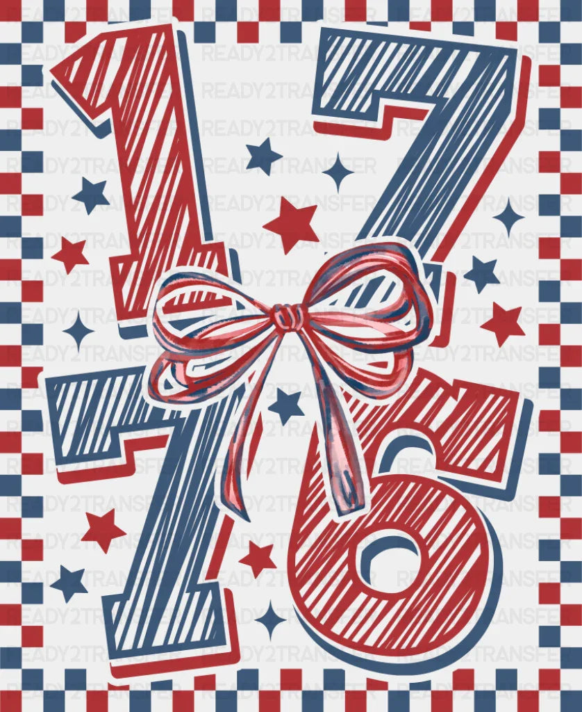 1776 Red And Blue Checkers And Stars - 4th Of July DTF Transfer